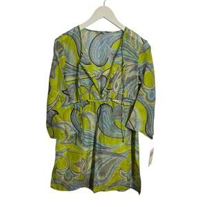 Trina Turk Top Women S Green Blue Paisley NWT Swim & Spa Cotton Silk Boho Cover